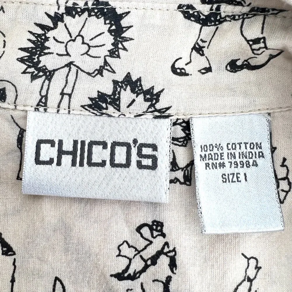 Chico's Tribal Print Button Up Shirt Pockets Chico's Size 1 - Womens 8 **READ**